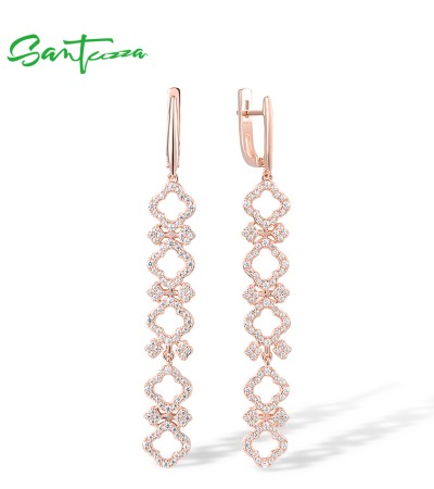 SANTUZZA 925 Sterling Silver Earrings White CZ Geometric Long Earrings Fine Jewelry