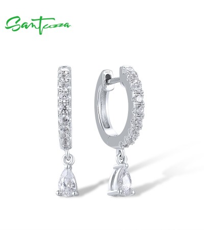 SANTUZZA 925 Sterling Silver Drop Earrings White Cubic Zirconia Fine Jewelry