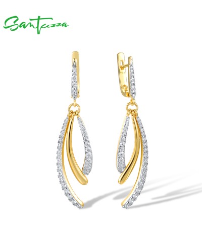 SANTUZZA 925 Sterling Silver Dangling Earrings White CZ Fine Jewelry