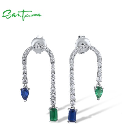 SANTUZZA 925 Sterling Silver Dangling Earrings Blue&Green Stone Jewelry