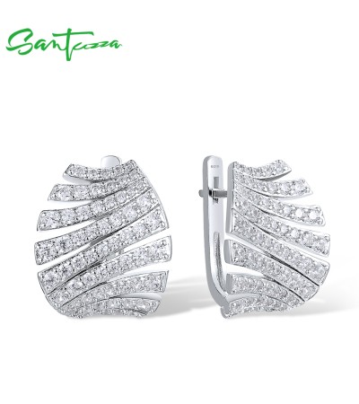 SANTUZZA 925 Sterling Silver Earrings White Cubic Zirconia Jewelry