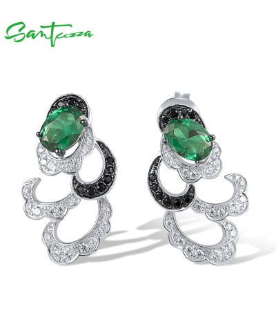 SANTUZZA 925 Sterling Silver Earrings Green Black Spinel  Jewelry