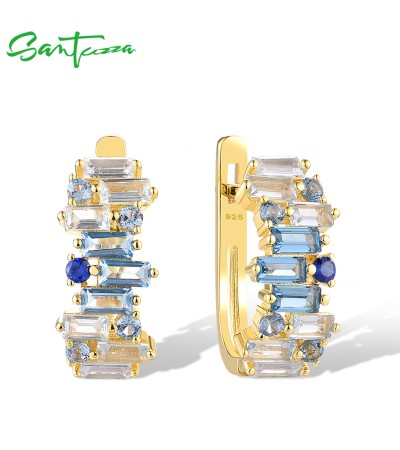 SANTUZZA 925 Sterling Silver Earrings Sparkling Blue Spinel Tapper Jewelry