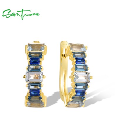 SANTUZZA 925 Sterling Silver Earrings Blue Spinel Geometric Jewelry