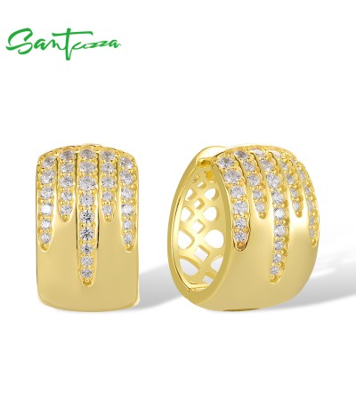 SANTUZZA 925 Sterling Silver Hoop Earrings White Cubic Zircon Jewelry