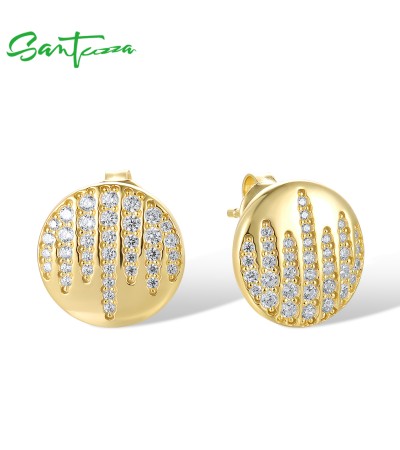 SANTUZZA 925 Sterling Silver Earrings Sparkling White CZ Round Jewelry