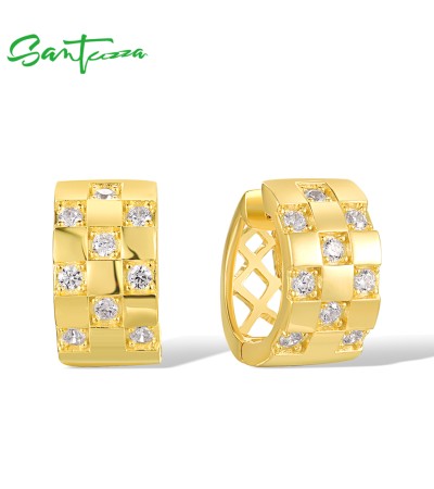 SANTUZZA 925 Sterling Silver Hoop Earrings White Cubic Zircon Jewelry