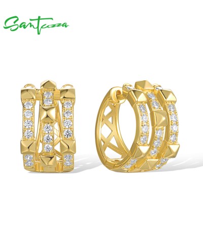 SANTUZZA 925 Sterling Silver Loop Earrings White Cubic Zircon Geometric Jewelry