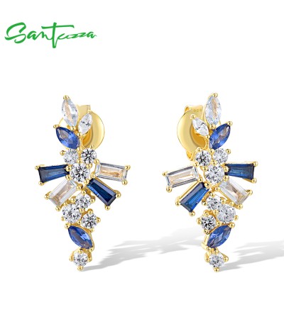 SANTUZZA 925 Sterling Silver Earrings Blue Spinel White CZ Starry Jewelry
