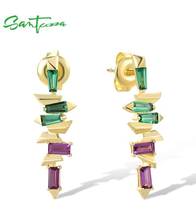 SANTUZZA 925 Sterling Silver Earrings Green Purple Spinel Starry Jewelry