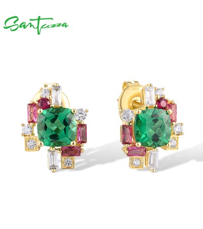 SANTUZZA 925 Sterling Silver Stud Earrings Colorful Gem Stones Starry Jewelry