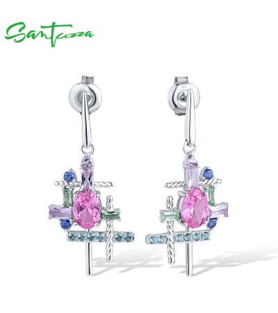 SANTUZZA 925 Sterling Silver Drop Earrings Multi-Gems Jewelry