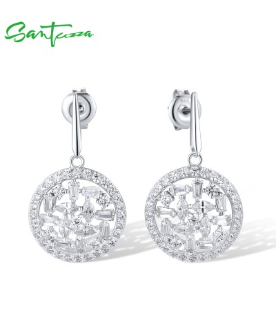 SANTUZZA 925 Sterling Silver Drop Earrings White CZ Dangling Jewelry