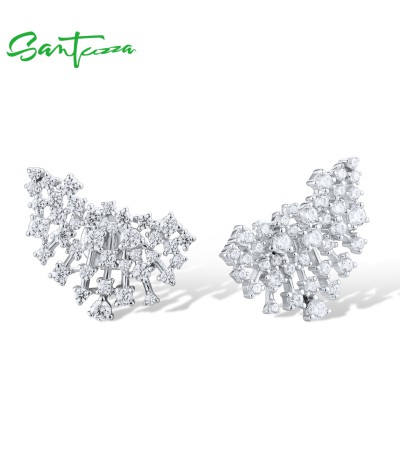 SANTUZZA 925 Sterling Silver Stud Earrings Sparkling White Cubic Zirconia Jewelry
