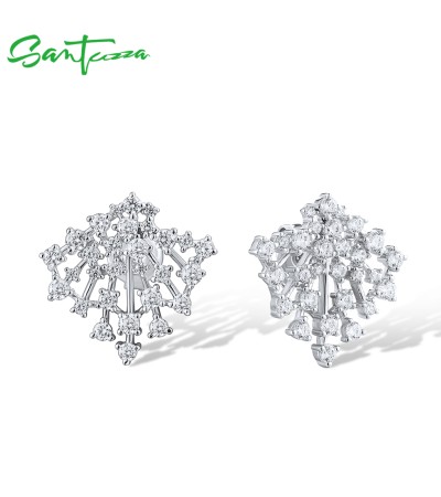 SANTUZZA 925 Sterling Silver Stud Earrings Sparkling White Cubic Zirconia Jewelry
