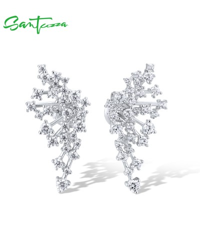 SANTUZZA 925 Sterling Silver Stud Earrings Sparkling White CZ Fashion Jewelry