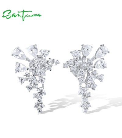 SANTUZZA 925 Sterling Silver Stud Earrings Sparkling White Cubic Zirconia Jewelry