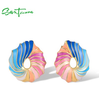 SANTUZZA 925 Sterling Silver Stud Earrings Unique Mix-Colored Ribbon Jewelry Enamel