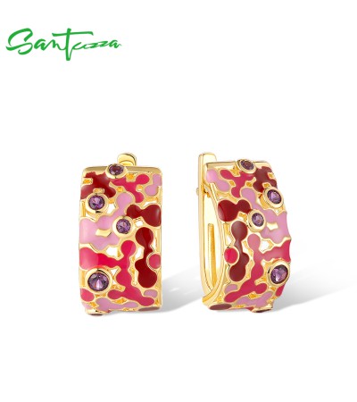 SANTUZZA  925 Sterling Silver Clip Earrings Mosaic Style Enamel Jewelry