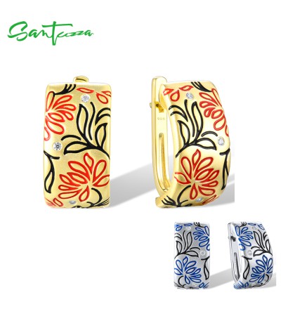 SANTUZZA 925 Sterling Silver Clip Earrings Sparkling Enamel Fashion Fine Jewelry - Silver Color