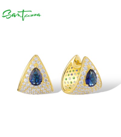 SANTUZZA 925 Sterling Silver Clip Earrings White & Black CZ Triangle Jewelry