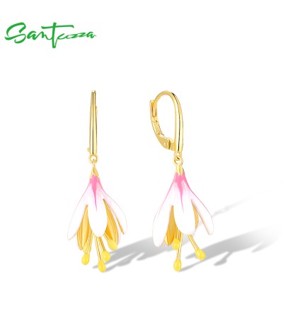 SANTUZZA 925 Sterling Silver Drop Earrings Sparkling Lily Flower Jewelry Enamel