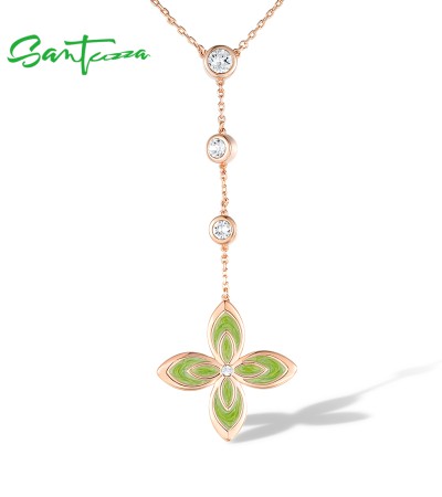 Any Purchase In SANTUZZA Then Add 1USD To GET A Necklace (Length 450mm) - Green  Enamel/Rose Gold Plating