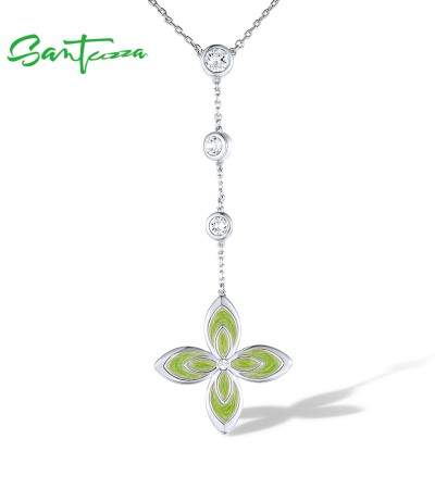 Any Purchase In SANTUZZA Then Add 1USD To GET A Necklace (Length 450mm) - Green  Enamel/Silver Color