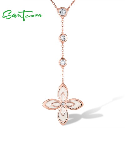 Any Purchase In SANTUZZA Then Add 1USD To GET A Necklace (Length 450mm) - White  Enamel/Rose Gold Plating