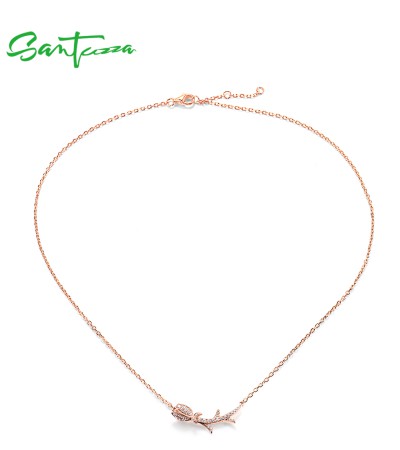 SANTUZZA 925 Sterling Silver Necklace White CZ Pink Tulip Flower Fine Jewelry