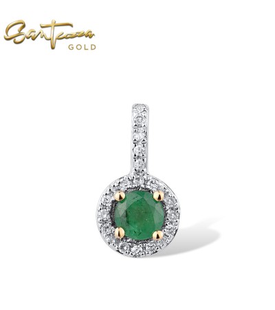 SANTUZZA 14K 585 Yellow/ Rose Gold Pendant Round Emerald/ Blue Sapphire/ Ruby Diamond Chic Fine Jewelry - Emerald/Yellow Gold