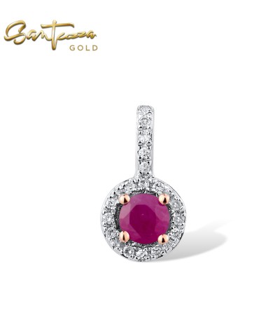 SANTUZZA 14K 585 Yellow/ Rose Gold Pendant Round Emerald/ Blue Sapphire/ Ruby Diamond Chic Fine Jewelry - Ruby/Rose Gold