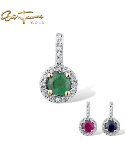 SANTUZZA 14K 585 Yellow/ Rose Gold Pendant Round Emerald/ Blue Sapphire/ Ruby Diamond Chic Fine Jewelry - Blue Sapphire/Rose Gold