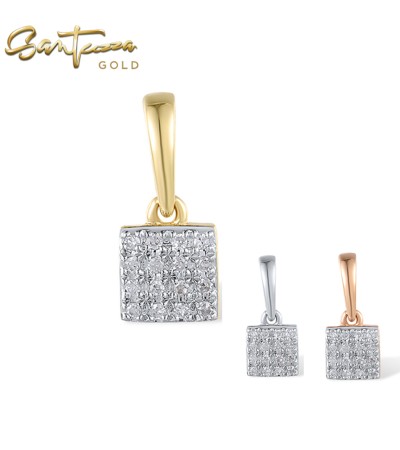 SANTUZZA 14K 585 Rose White Yellow Gold Pendants Diamond Square Fine Jewelry - White Gold