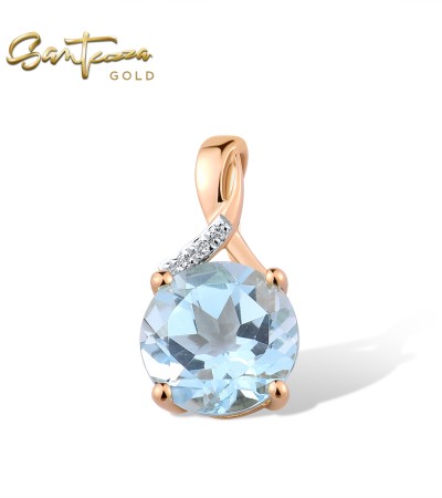 SANTUZZA 14K 585 Rose Gold Pendant  Blue Topaz Diamond Fine Jewelry