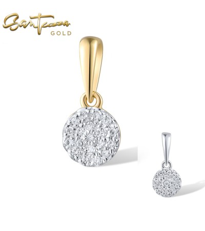 SANTUZZA 14K 585 Yellow / White Gold Pendants Small Round Circle Diamond Fine Jewelry - White Gold