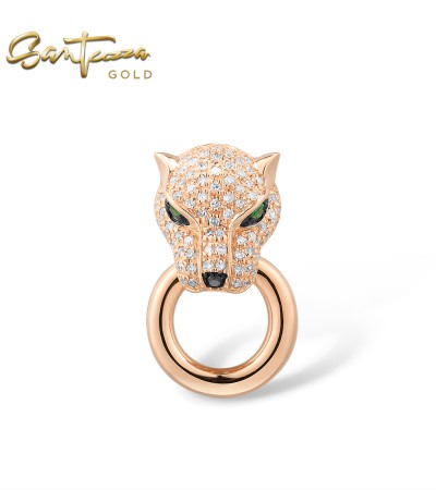  SANTUZZA 14K 585 Rose Gold Leopard Pendant Emerald Diamond Fine Jewelry