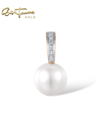 SANTUZZA 14K 585 Rose Gold Pendant Diamond Fresh Water Pearl Fine Jewelry