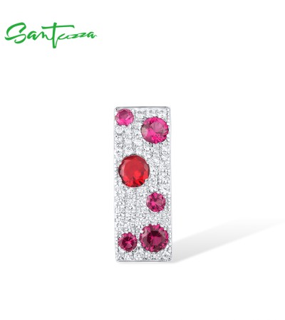 SANTUZZA 925 Sterling Silver Pendant Rectangle Blue CZ Green Spinel Ruby Fine Jewelry - Pink and Red Stones