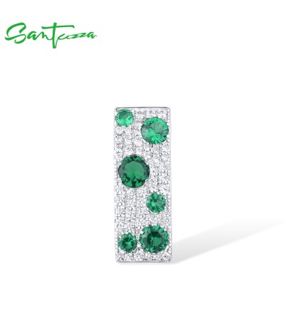 SANTUZZA 925 Sterling Silver Pendant Rectangle Blue CZ Green Spinel Ruby Fine Jewelry - Green Stones