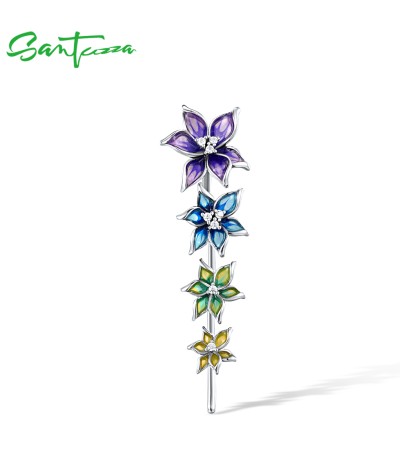 SANTUZZA 925 Sterling Silver Pendant Multi Colorful Flower Jewelry Enamel