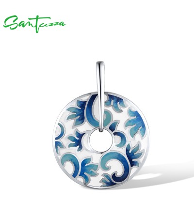 SANTUZZA 925 Sterling Silver Pendant Enamel Round Jewelry