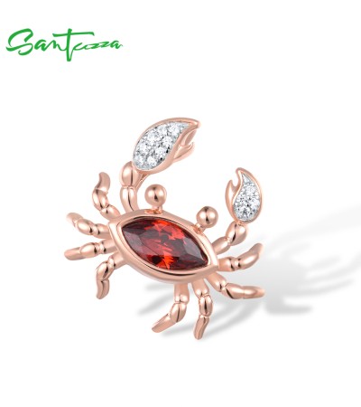 SANTUZZA 925 Sterling Silver Pendant Garnet White CZ Crab Cancer Pendant Fine Jewelry