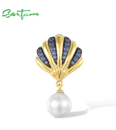 SANTUZZA 925 Sterling Silver Pendant White Shell Beads Blue Nano White CZ Fine Jewelry