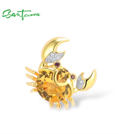 SANTUZZA 925 Sterling Silver Pendant Yellow Stones Garnet White CZ Crab Fine Jewelry