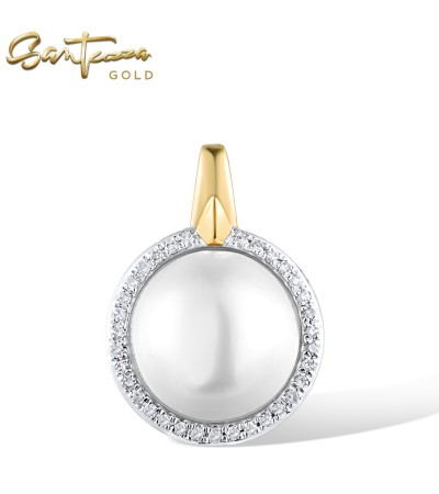 SANTUZZA 14K 585 Yellow Gold Pendant Diamond Fresh Water Pearl Fine Jewelry