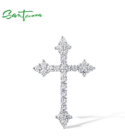 SANTUZZA 925 Sterling Silver Pendant White Cubic Zirconia Cross Pendant Jewelry