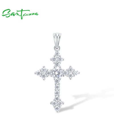 SANTUZZA 925 Sterling Silver Pendant White Cubic Zirconia Cross Pendant Jewelry