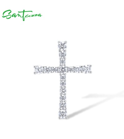SANTUZZA 925 Sterling Silver Pendant White Cubic Zirconia Cross Pendant Jewelry