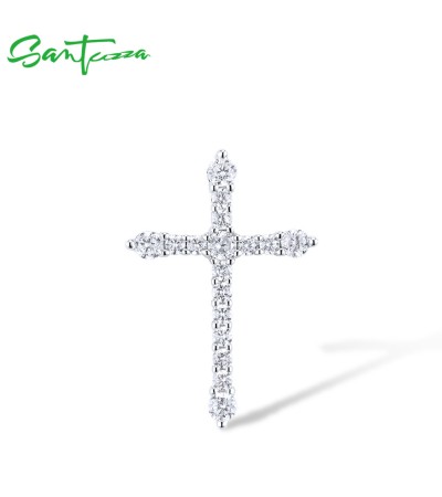 SANTUZZA 925 Sterling Silver Pendant White Cubic Zirconia Cross Pendant Jewelry